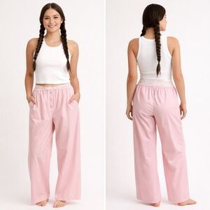 BP NWT Pink w/White Pin Stripe Lace Waist Wide Leg Lounge Pants WMS Size Large